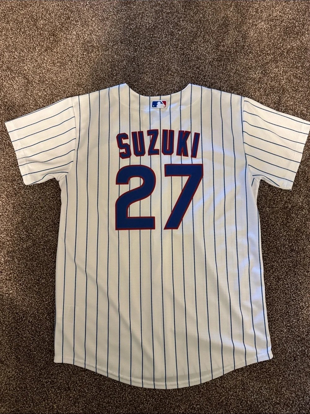 Nike White and Blue Pinstripe Baseball Jersey with Red Accent- Cubs - Picture 5 of 6